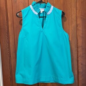 Crown & Ivy Aqua Sleeveless Ruffle Blouse